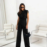 Diann™ Elegant Two-Piece Set | Draped Top and Wide-Leg Trousers