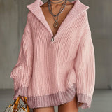24-Hour-Shipping Pink Comfort Knitted Sweater Dress