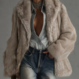 24-Hour-Shipping Soft Taupe Faux Fur Oversized Long Sleeve Coat