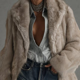 24-Hour-Shipping Soft Taupe Faux Fur Oversized Long Sleeve Coat