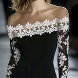 24-Hour-Shipping Lace Neckline Hip Dress