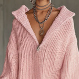 24-Hour-Shipping Pink Comfort Knitted Sweater Dress