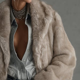 24-Hour-Shipping Soft Taupe Faux Fur Oversized Long Sleeve Coat