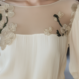 24-Hour-Shipping Beige Stitching Shirt With Elegant Floral Embroidery