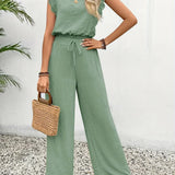 Zella™ Elegant Two-Piece Set | Lace-Trimmed Top and Wide-Leg Trousers