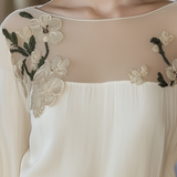 24-Hour-Shipping Beige Stitching Shirt With Elegant Floral Embroidery