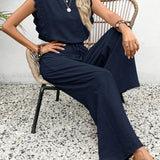 Zella™ Elegant Two-Piece Set | Lace-Trimmed Top and Wide-Leg Trousers