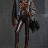 24-Hour-Shipping Brown Faux Leather Pants