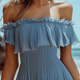 24-Hour-Shipping Ruffle Off Shoulder Chiffon Dress