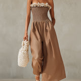 Brown Strapless 3D Floral Jumpsuit