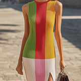 24-Hour-Shipping Colorful Block Stitching Sleeveless Midi Knit Dress