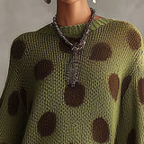 24-Hour-Shipping Green Polka Dot Oversized Knit Sweater Dress With Ruffled Hem