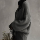 24-Hour-Shipping Gray Mohair Knit Sweater With Lace Cuffs
