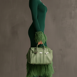 24-Hour-Shipping Emerald Knit Patchwork Eco Faux Fur Long Sleeve Bodycon Dress