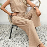 Zella™ Elegant Two-Piece Set | Lace-Trimmed Top and Wide-Leg Trousers