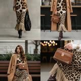 24-Hour-Shipping Brown Irregular Leopard Print Knitted Tassel Sleeveless Maxi Dress