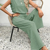 Zella™ Elegant Two-Piece Set | Lace-Trimmed Top and Wide-Leg Trousers