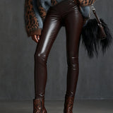 24-Hour-Shipping Brown Faux Leather Pants