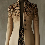 24-Hour-Shipping Khaki Ombre Leopard Print Long Coat With Gradient Detail