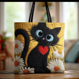 Handmade Bag | Black Cat with Daisies