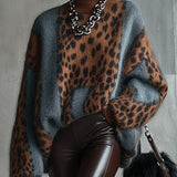 24-Hour-Shipping Leopard Print Turtleneck Sweater