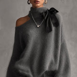 24-Hour-Shipping Gray Mohair Knit Sweater With Lace Cuffs