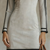 24-Hour-Shipping Gray Faux Suede Mock Neck Mini Dress With Zip Sleeve Detail