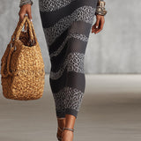 24-Hour-Shipping Gray And White Knit Bodycon Dress With Leopard Stripe Detailing