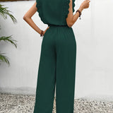 Zella™ Elegant Two-Piece Set | Lace-Trimmed Top and Wide-Leg Trousers