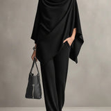 Sarina™ Elegant Drape Two-Piece Set | Flowing Top and Wide-Leg Trousers