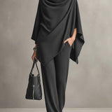 Sarina™ Elegant Drape Two-Piece Set | Flowing Top and Wide-Leg Trousers
