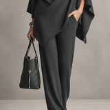 Sarina™ Elegant Drape Two-Piece Set | Flowing Top and Wide-Leg Trousers