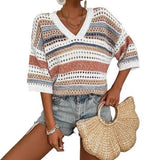 Kelise | Casual Striped Crochet V-Neck Summer Top