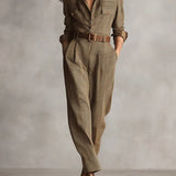 Rowena™ Brown Tweed Plaid Utility Jumpsuit | Timeless Brown Tweed Plaid Utility Jumpsuit