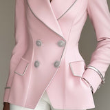 24-Hour-Shipping Pink Blazer With Silver Trim And Double-breasted Buttons