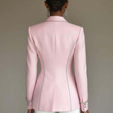 24-Hour-Shipping Pink Blazer With Silver Trim And Double-breasted Buttons