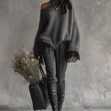 24-Hour-Shipping Gray Mohair Knit Sweater With Lace Cuffs