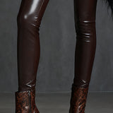 24-Hour-Shipping Brown Faux Leather Pants