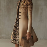 24-Hour-Shipping Khaki Ombre Leopard Print Long Coat With Gradient Detail