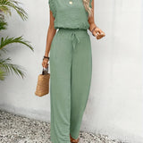 Zella™ Elegant Two-Piece Set | Lace-Trimmed Top and Wide-Leg Trousers