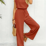 Zella™ Elegant Two-Piece Set | Lace-Trimmed Top and Wide-Leg Trousers