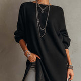 24-Hour-Shipping Black Loose Fit Mohair Knit Midi Dress With Lace Hem