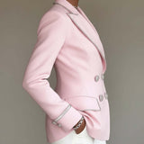 24-Hour-Shipping Pink Blazer With Silver Trim And Double-breasted Buttons