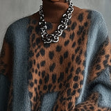24-Hour-Shipping Leopard Print Turtleneck Sweater