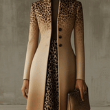 24-Hour-Shipping Khaki Ombre Leopard Print Long Coat With Gradient Detail