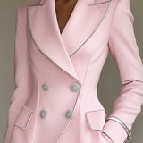 24-Hour-Shipping Pink Blazer With Silver Trim And Double-breasted Buttons