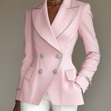 24-Hour-Shipping Pink Blazer With Silver Trim And Double-breasted Buttons