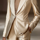 24-Hour-Shipping Chic Beige Satin Blazer