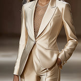 24-Hour-Shipping Chic Beige Satin Blazer